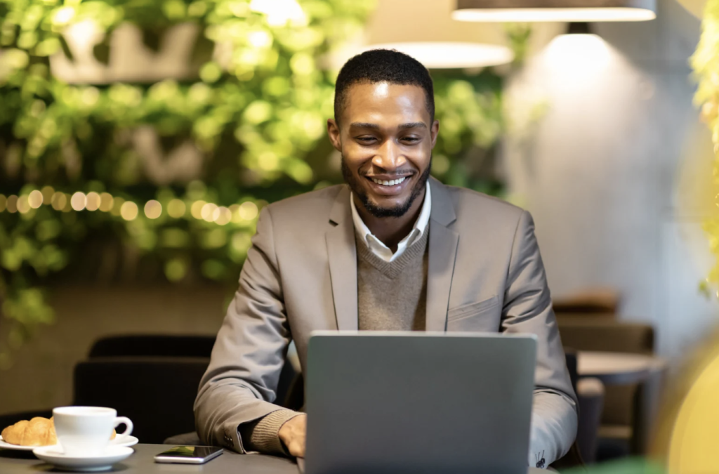 man searching on computer
